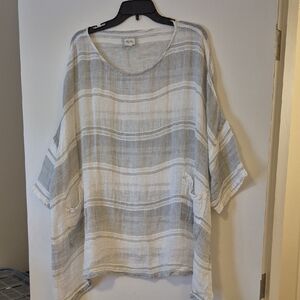 Meg by Design Linen Oversized Top – OS – Plaid Lagenlook Style